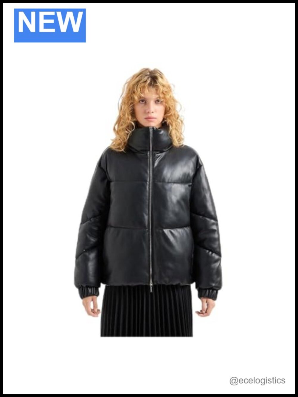 Armani Exchange Faux Leather High Collar Puffer Jacket